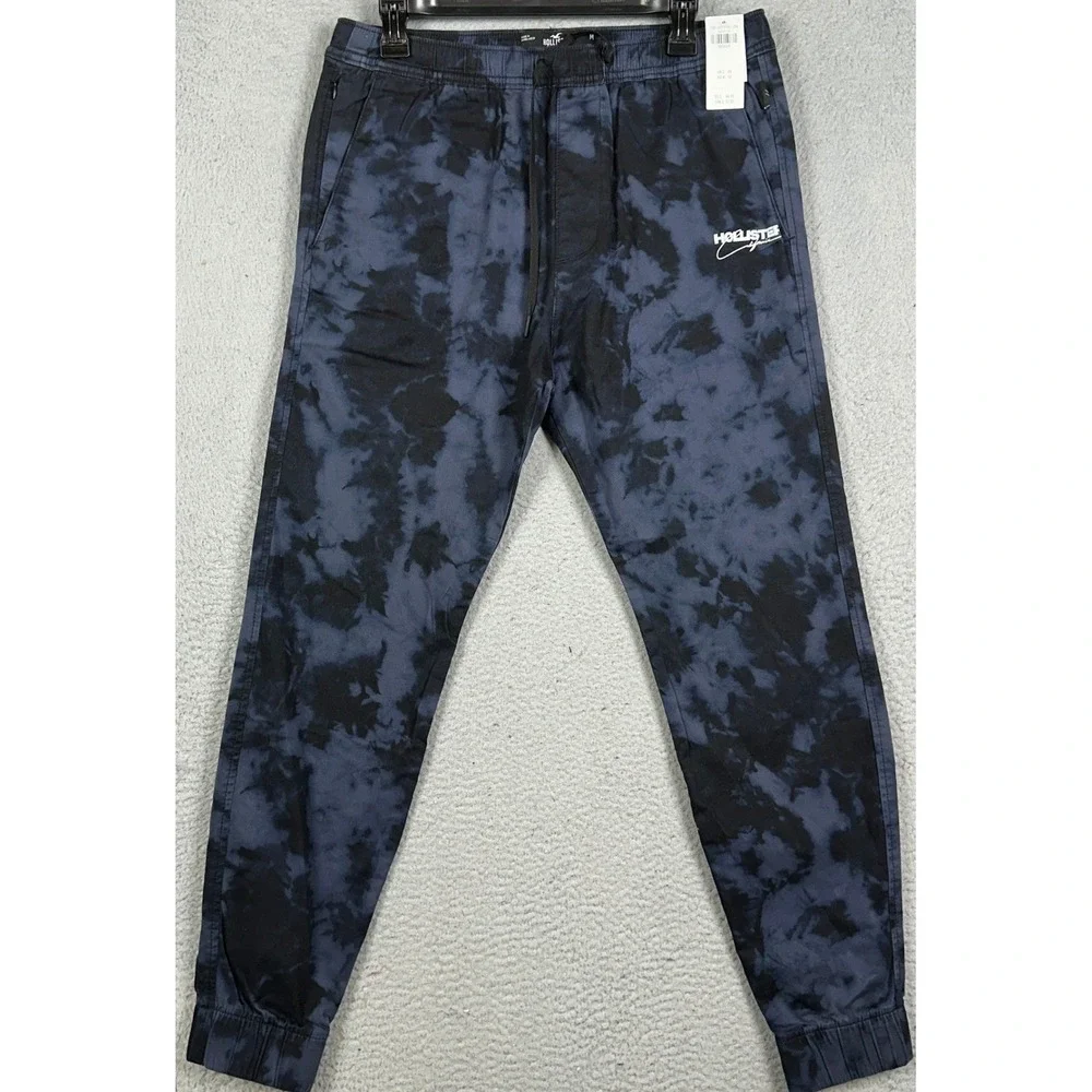 NEW Hollister Pants Men Medium Blue Black Tie Dye Skinny Jogger Advanced Stretch